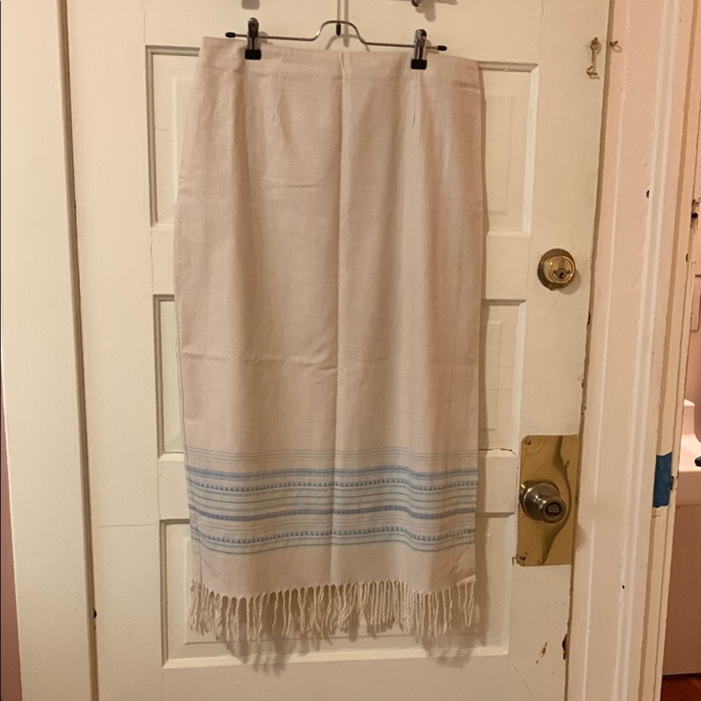 Christopher & Banks Cream Maxi Pencil Skirt with TASSELS!